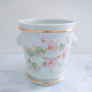 French Vintage Pretty Pink Floral Porcelain Jar Pot – Lovely Vintage French Porcelain Kitchen Jar – Apilco France