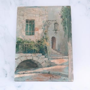 Vintage French Provence Oil Painting – Petite Maison Village Landscape Art, French Country Decor, Rustic Wall Art, Original Oil on Board