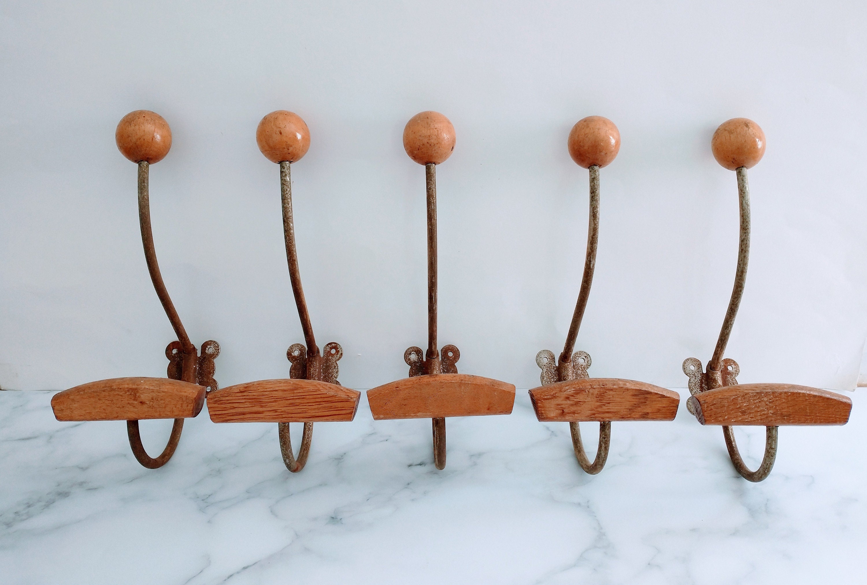 ONE French Mid century Vintage Wood Metal Coat Hat Hook Hanger Antique French Bistro Hat Coat Hook French Country Antique Coat Rack Hook Etsy