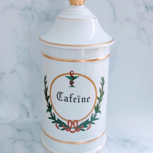 Large Vintage French Caffeine Apothecary Jar – Limoges Ceramic Coffee Pharmacy Canister, French Vanity Decor Gift, French Mid-Century Pot