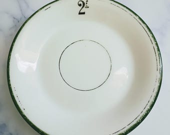 Vintage French 2 Franc Green Rim Cafe 5" Saucer, Paris Bistro Decor, Tip Plate