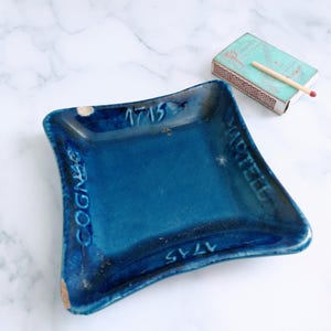 French Vintage Advertising Martell Cognac Ashtray – Cobalt Blue Mid-Century Bistro Barware
