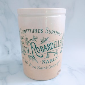 Antique French Robardelle Nancy Jam Jar – Paris Ironstone Confitures Pot, Farmhouse French Kitchen Crock, Vintage Utensil or Flower Holder