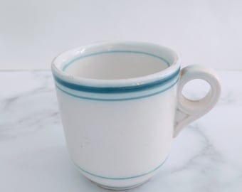 Antique Pretty Petite French Brulot Blue Stripe Cup Mug, French Antique Stoneware Brulot Bistro Cup Mug