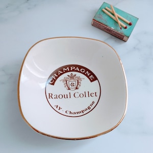 Petite Vintage French Raoul Collet Champagne Ashtray – Cream Ceramic French Bistro Ashtray, Retro Barware Gift, Parisian Home Decor
