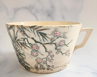 Antique French Creil Montereau Cup – Japanese Cherry Blossom Design, Paris Bistro Decor