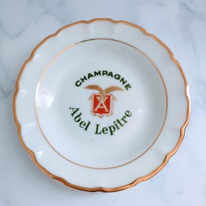 Vintage French Abel Lepitre Ceramic Ashtray with Gold Rim – Champagne Ashtray with Scalloped Edges, Elegant Collectible Gift