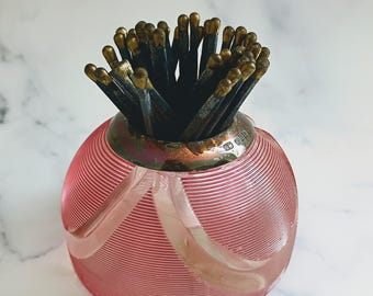 Antique English Birmingham Pink Ribbed Glass Match Striker, Rare Glass Collectible