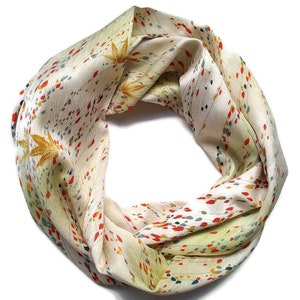 Maple Leaf Japanese Silk Kimono Infinity Scarf – Vintage Green Silk Kimono Fabric, Unique Japanese Gift