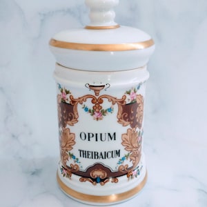 Vintage French Opium Apothecary Jar – Mid-Century Porcelain Pharmacy Pot, French Medical Decor