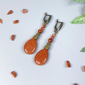 Aventurine &quot;Golden Sand&quot; Earrings: Bronze Dangle Drop Jewelry