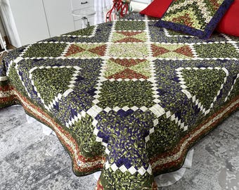 King Size Patchwork Quilt Set, Handmade Cotton Quilt with Decorative Pillow Cover, Traditional Patchwork Bedspread, One of a Kind Bedding