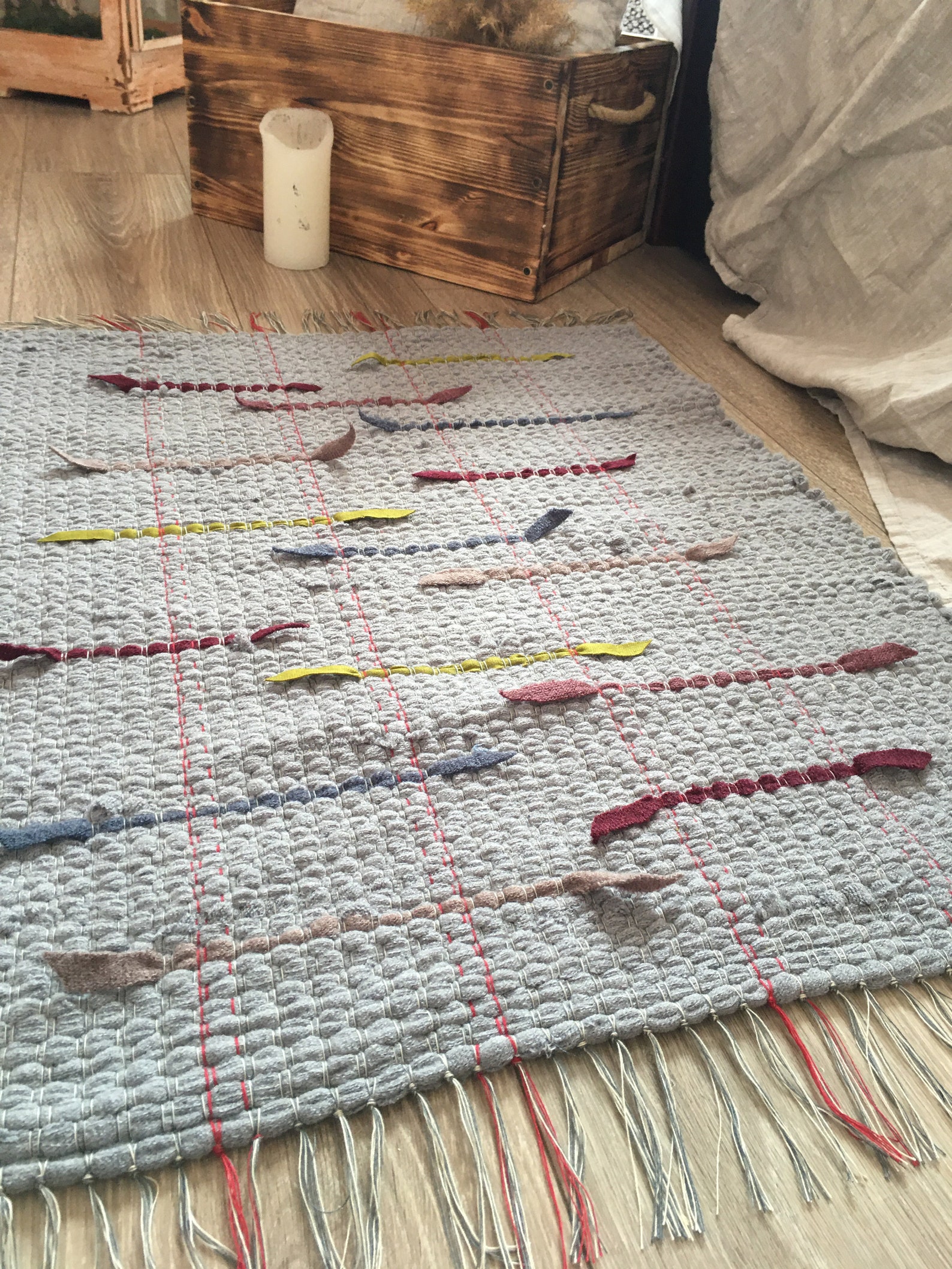 Handwoven Rag Rug Repurposed Gray Blend Wool Throw Rug Hand Etsy