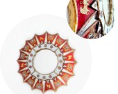 Mid century sunburst gothic mirror - Verre Églomisé RARE vintage red round mirror with gothic back painting - Hollywood Regency mirror