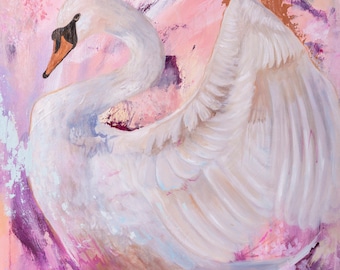 Purple Reign Print | Art Print | Abstract Print | Swan Painting | Nature Art | Floral Art Print | Bird Art | Abstract Realism | Boho art