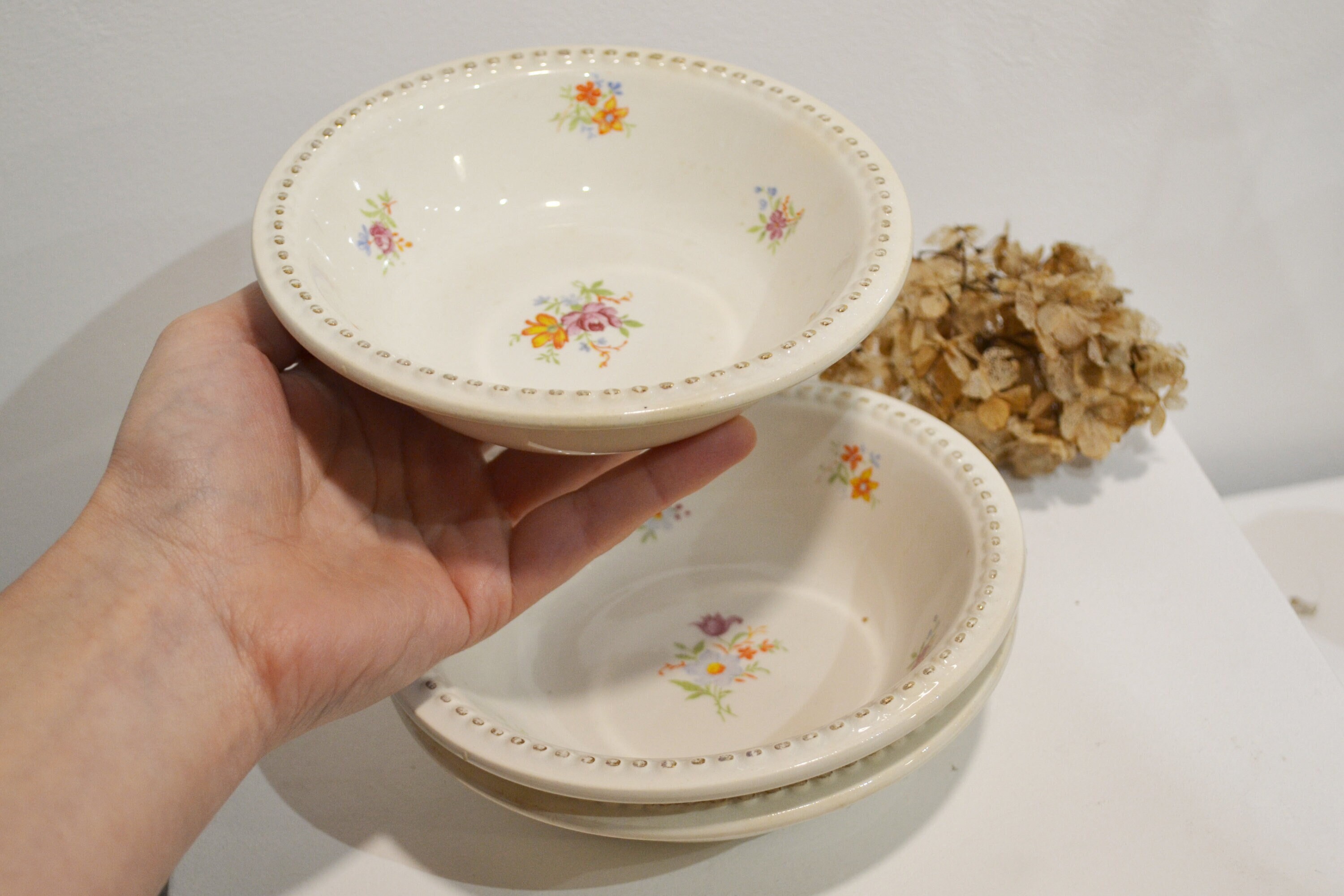 3 Coupelles Anciennes, Digoin, France, Sarreguemines, Bols, Porcelaine, Cuisine Vintage, Riz Au Lait