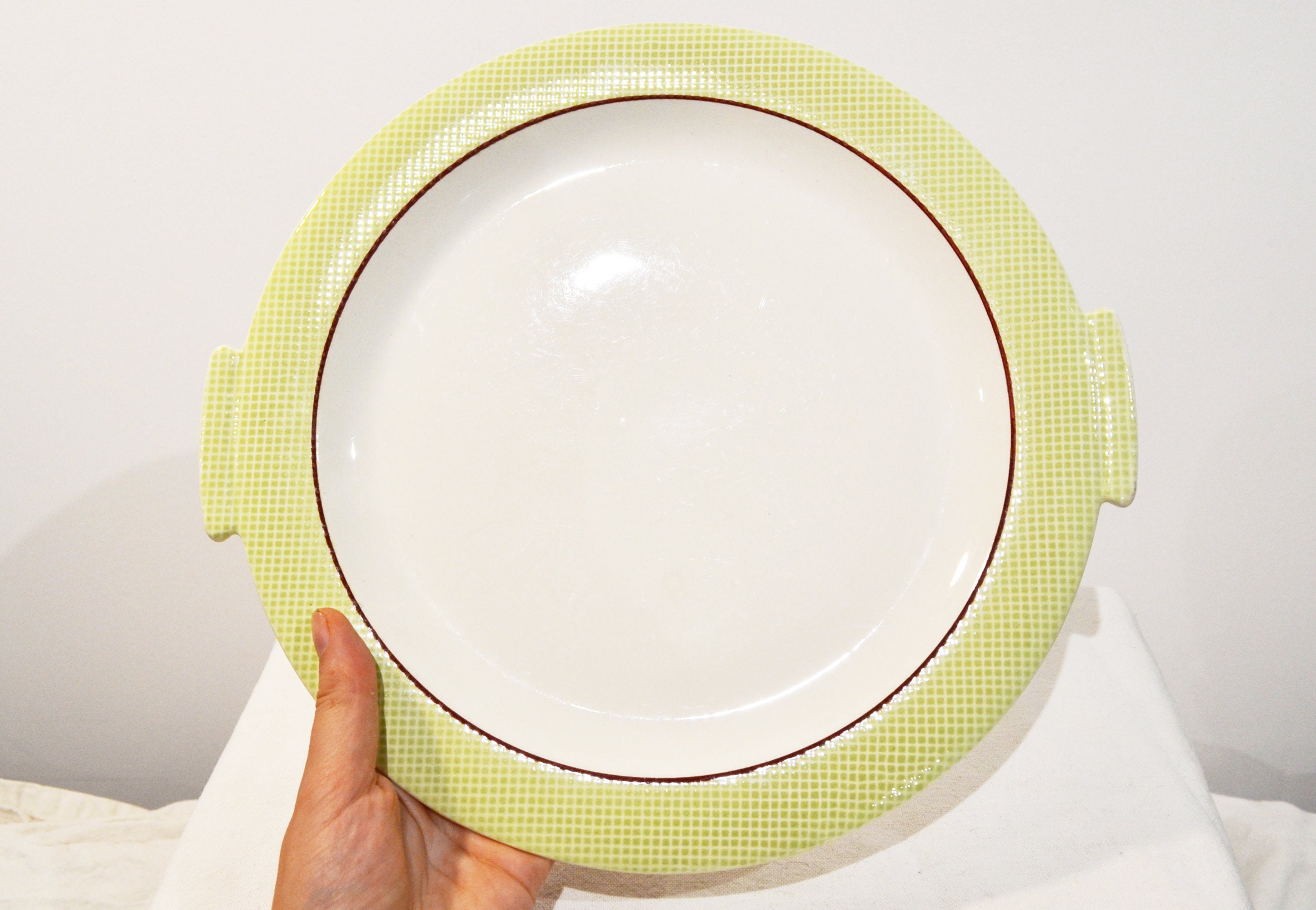 Plat de Service, Salins, Isoard, Vert et Blanc, Vintage, France, Plat à Oreilles, Patisserie, Decora