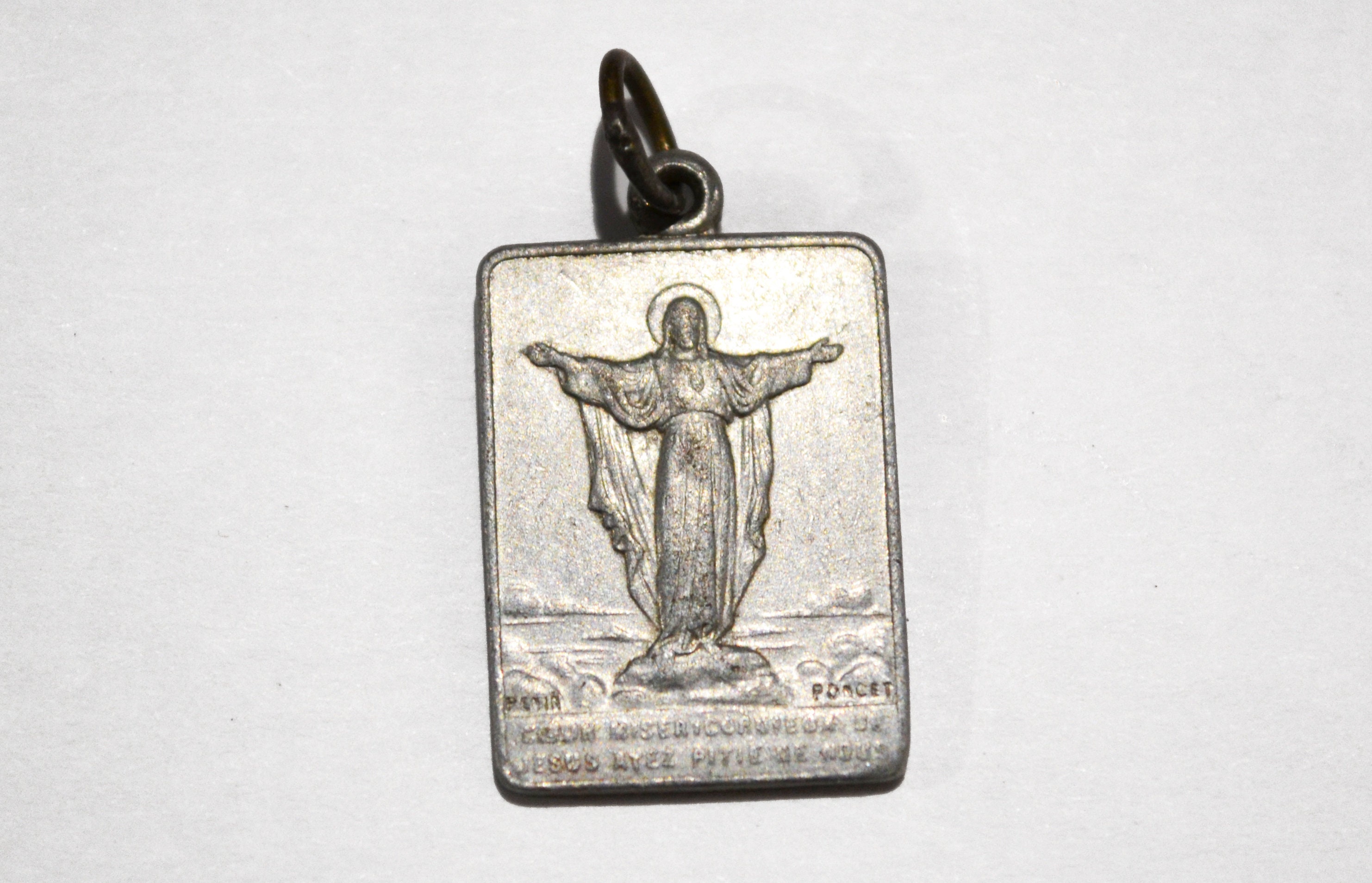 Rare, Penin Poncet, France, Médaille Religieuse, Jésus, Marie, Cadeau Religieux, Aluminium, 1900