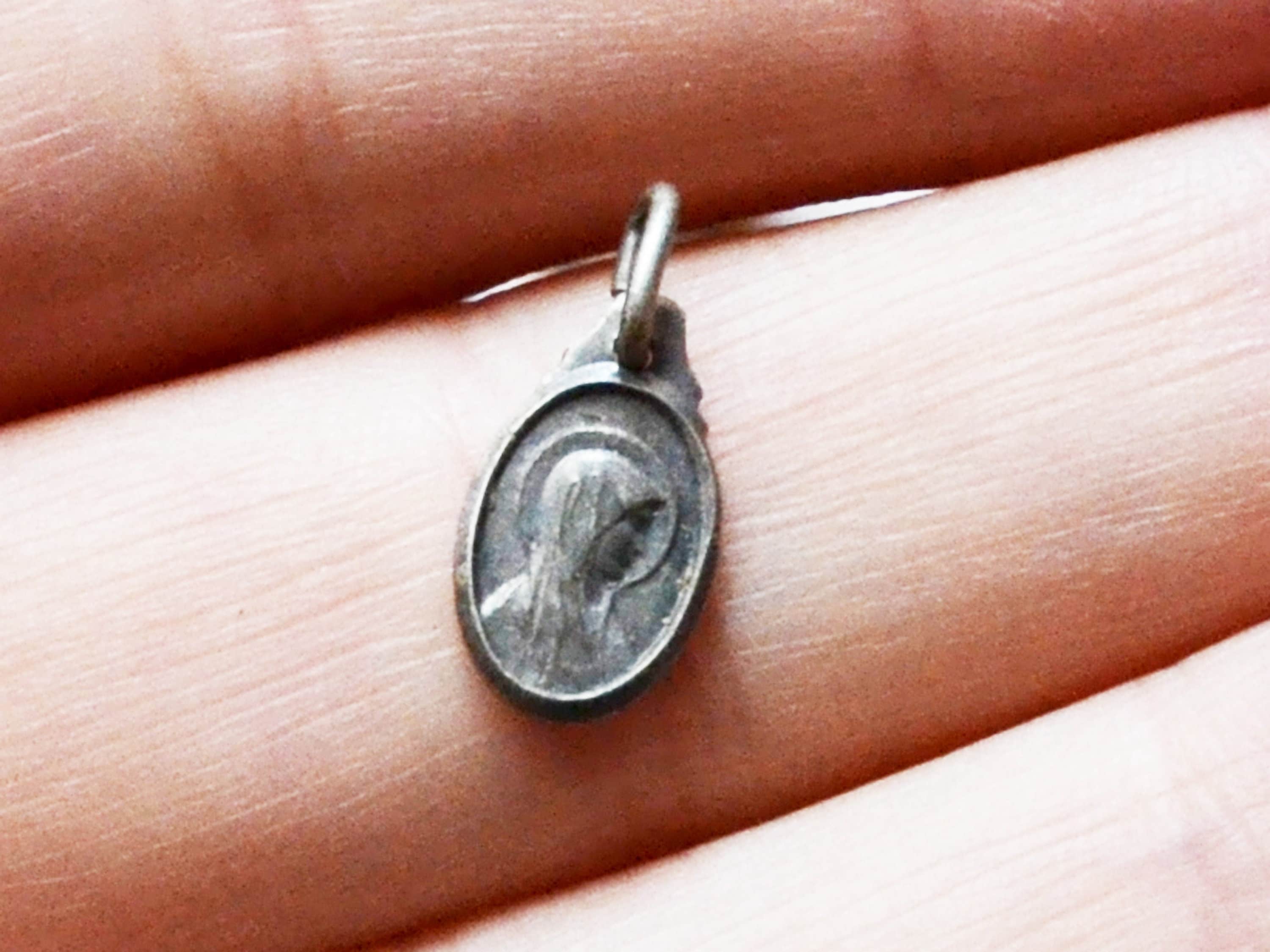 Miniature, Petite Médaille Antique, Ovale, Religieuse, Vintage, Vierge, Marie, Sainte, Catholique Ch