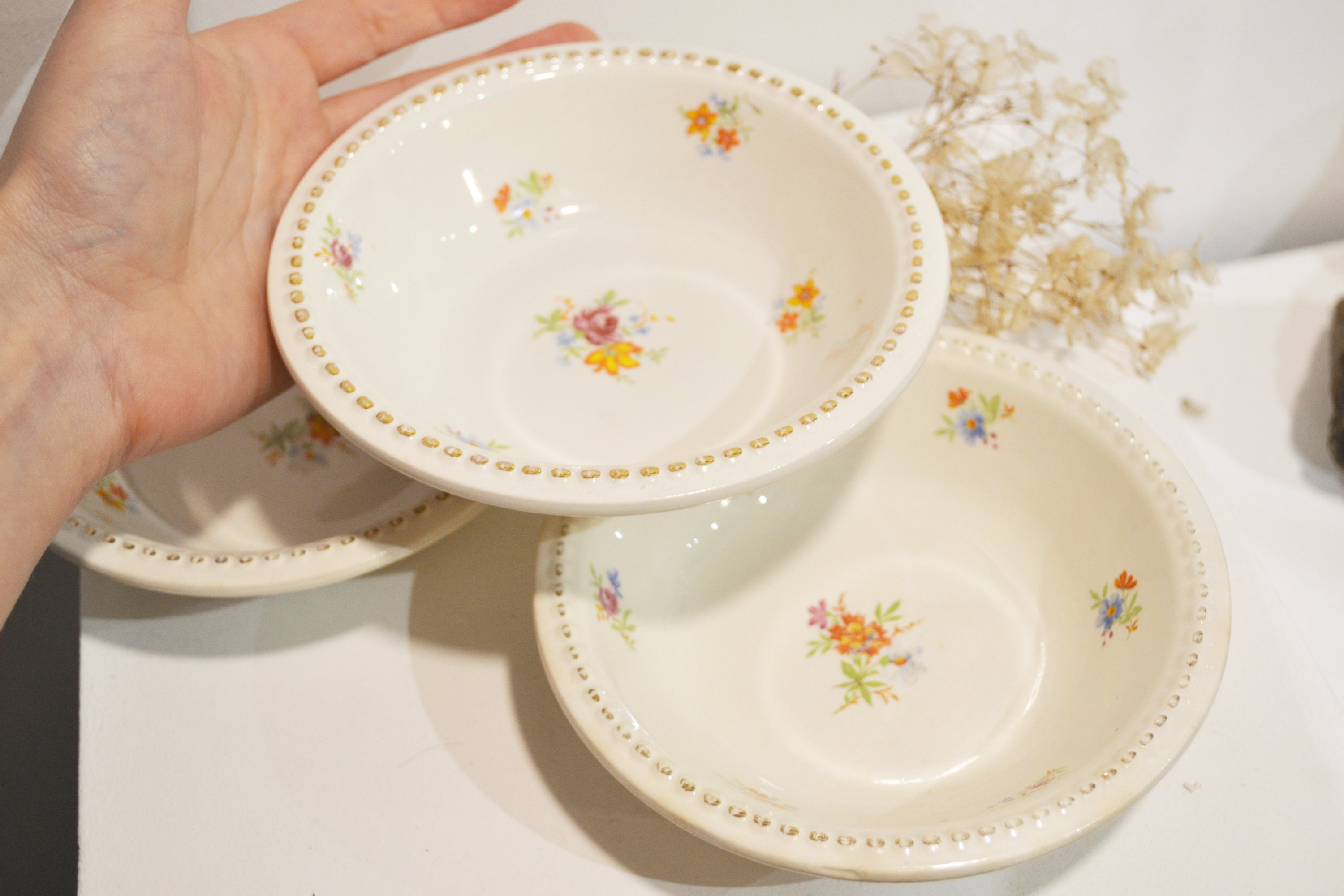 3 Coupelles Anciennes, Digoin, France, Sarreguemines, Bols, Porcelaine, Cuisine Vintage, Riz Au Lait