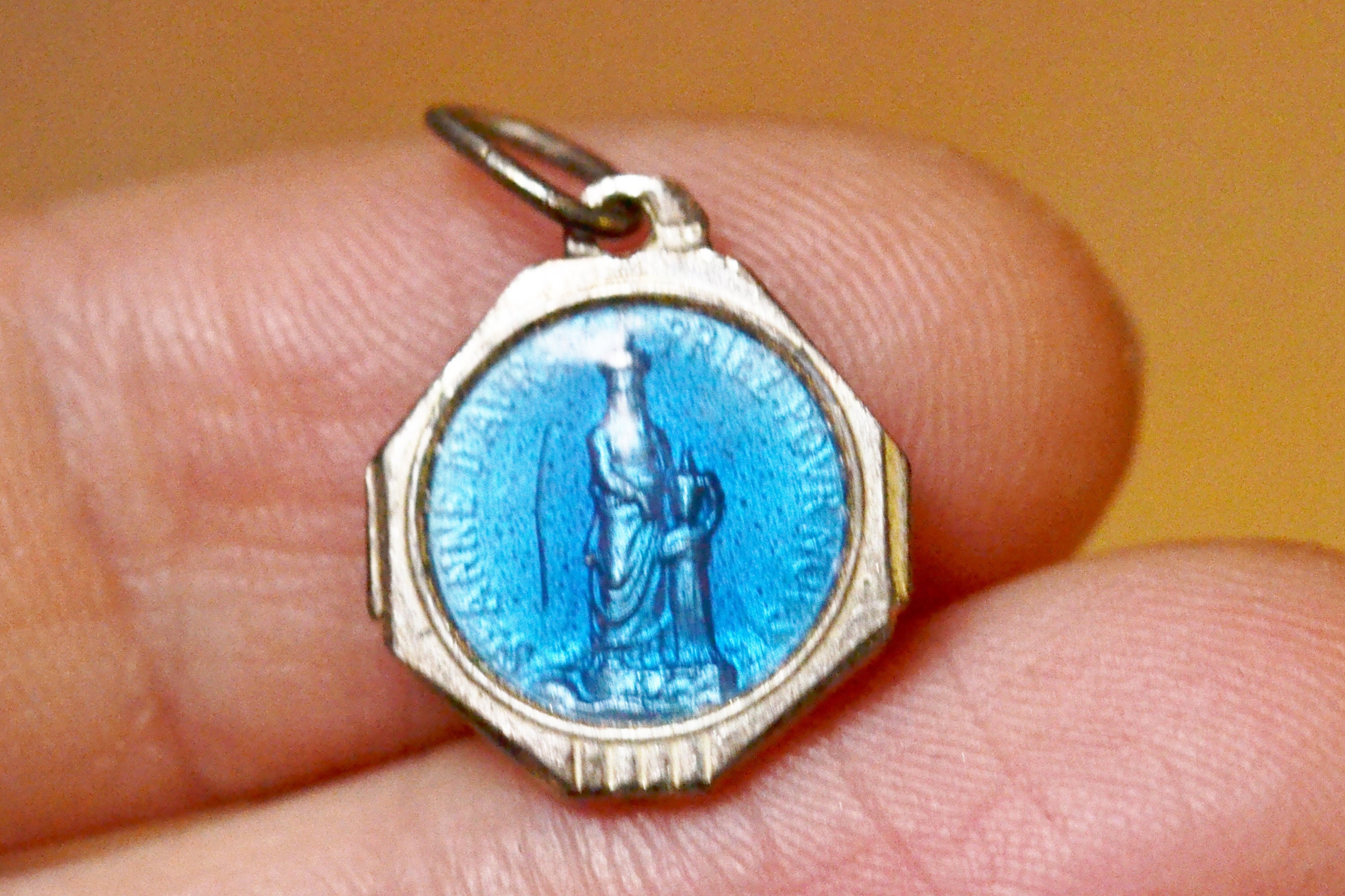 Sainte Anne d'auray, Auray, Bretagne, Médaille Vintage, Religieuse, Émaillée Bleue