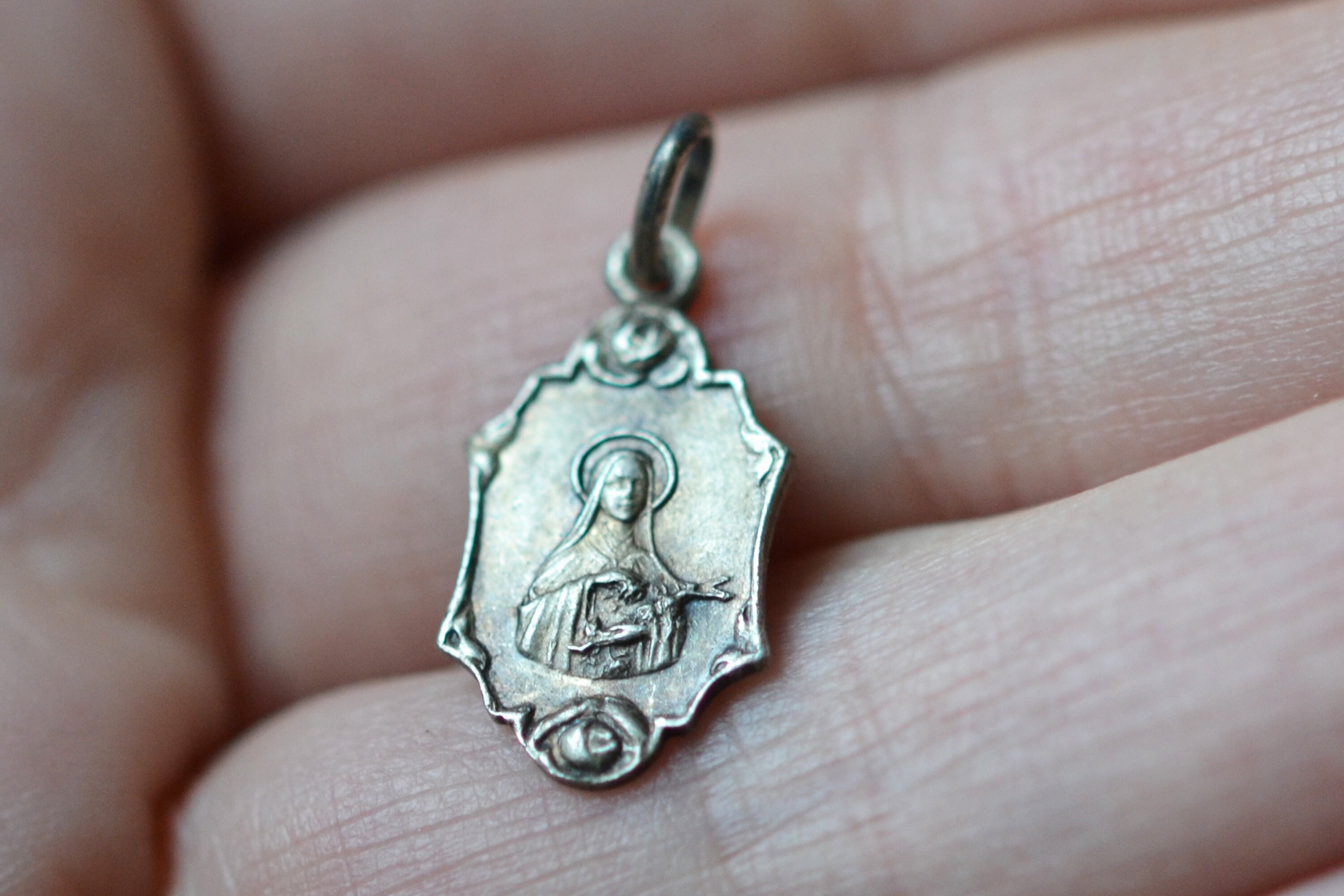 Médaille Religieuse, Sainte Thérèse, Lisieux , Vintage Français, Médaille Antique, Pendentif, Porte-