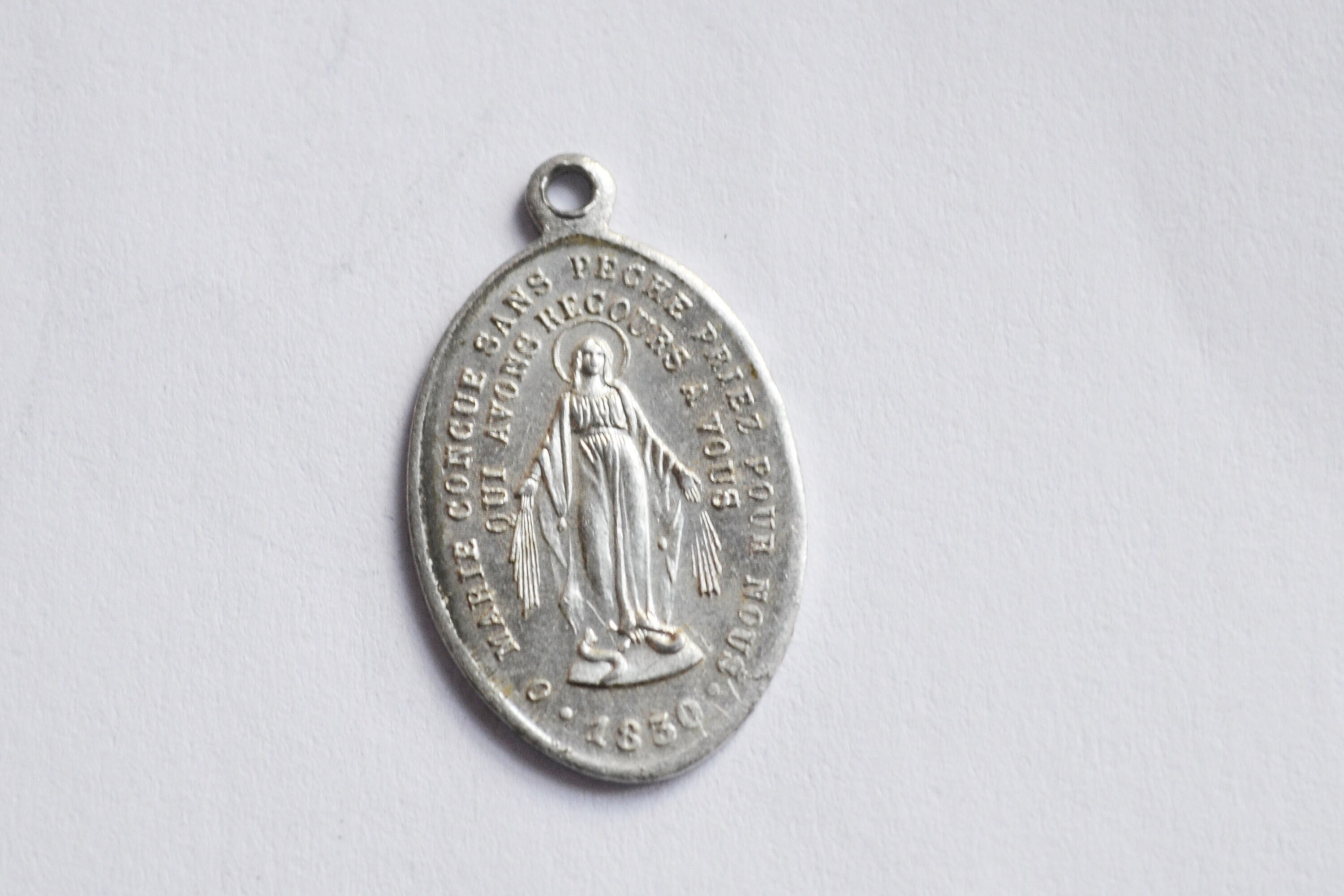 1830, Médaille Miraculeuse, Pendentif Vierge Marie, Apparition, France Vintage, Antique Médaille, Fr