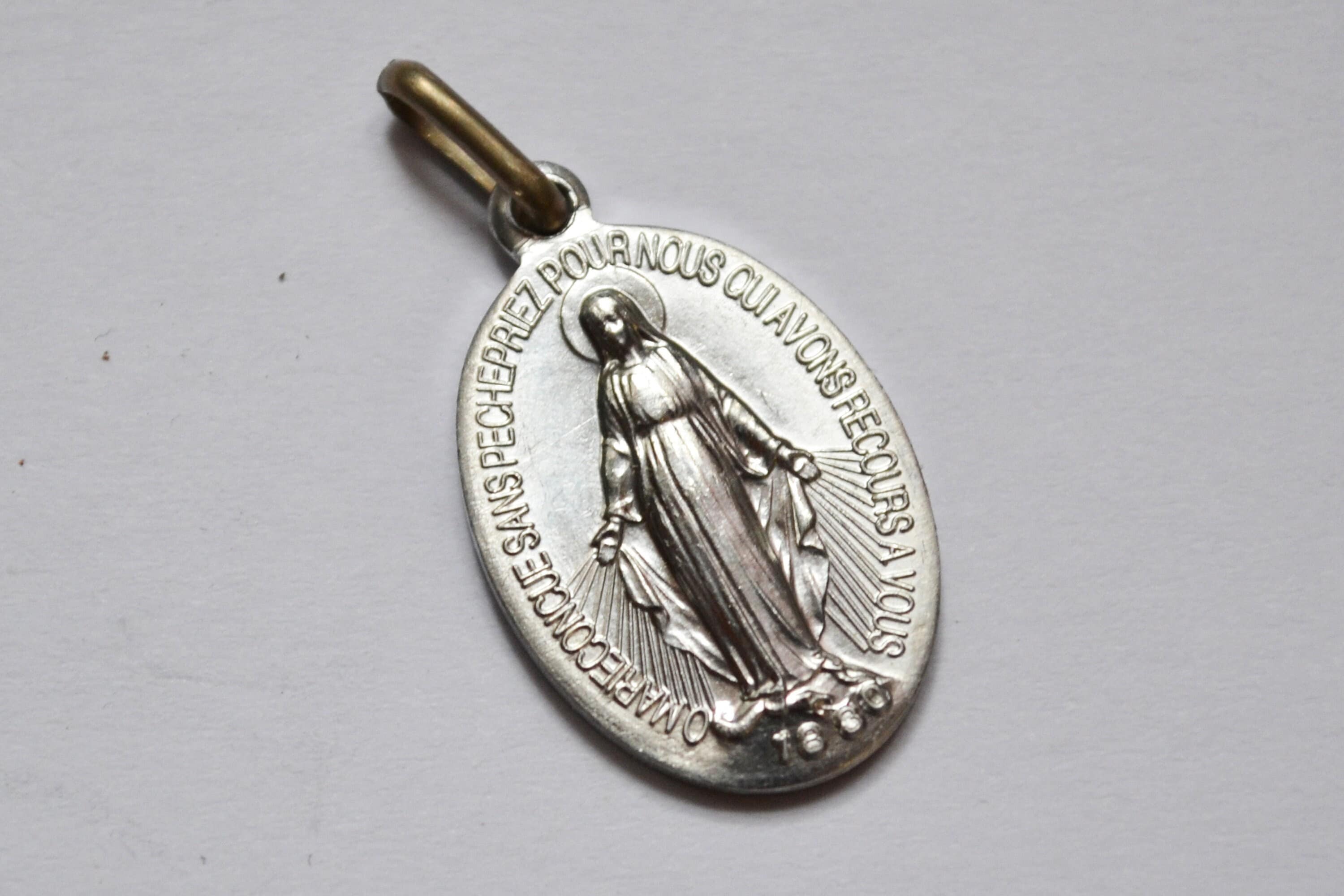 Médaille Miraculeuse, 1830, Pendentif Vierge Marie, Apparition, France Vintage, Antique Médaille, Al