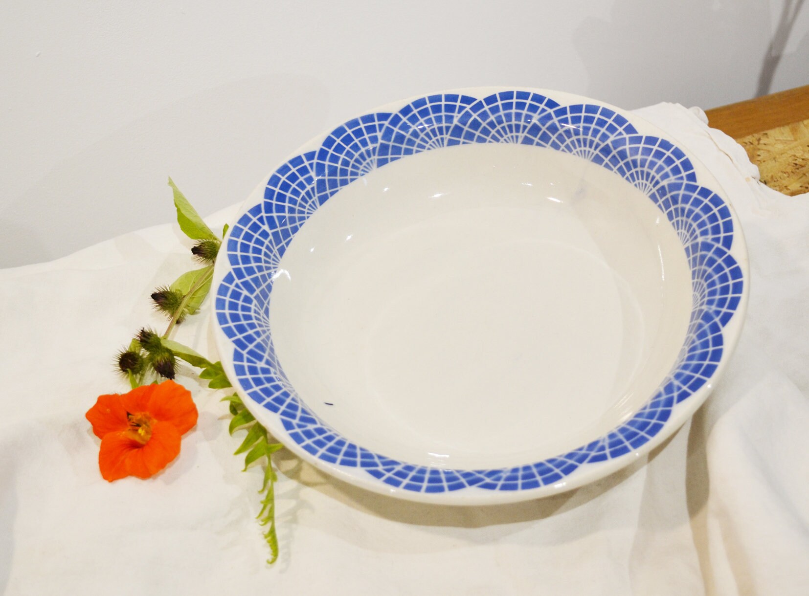 Orceram, France, Grand Plat, Saladier, Plat de Service, Plat Rond, Vaisselle Ancienne Française, Pou