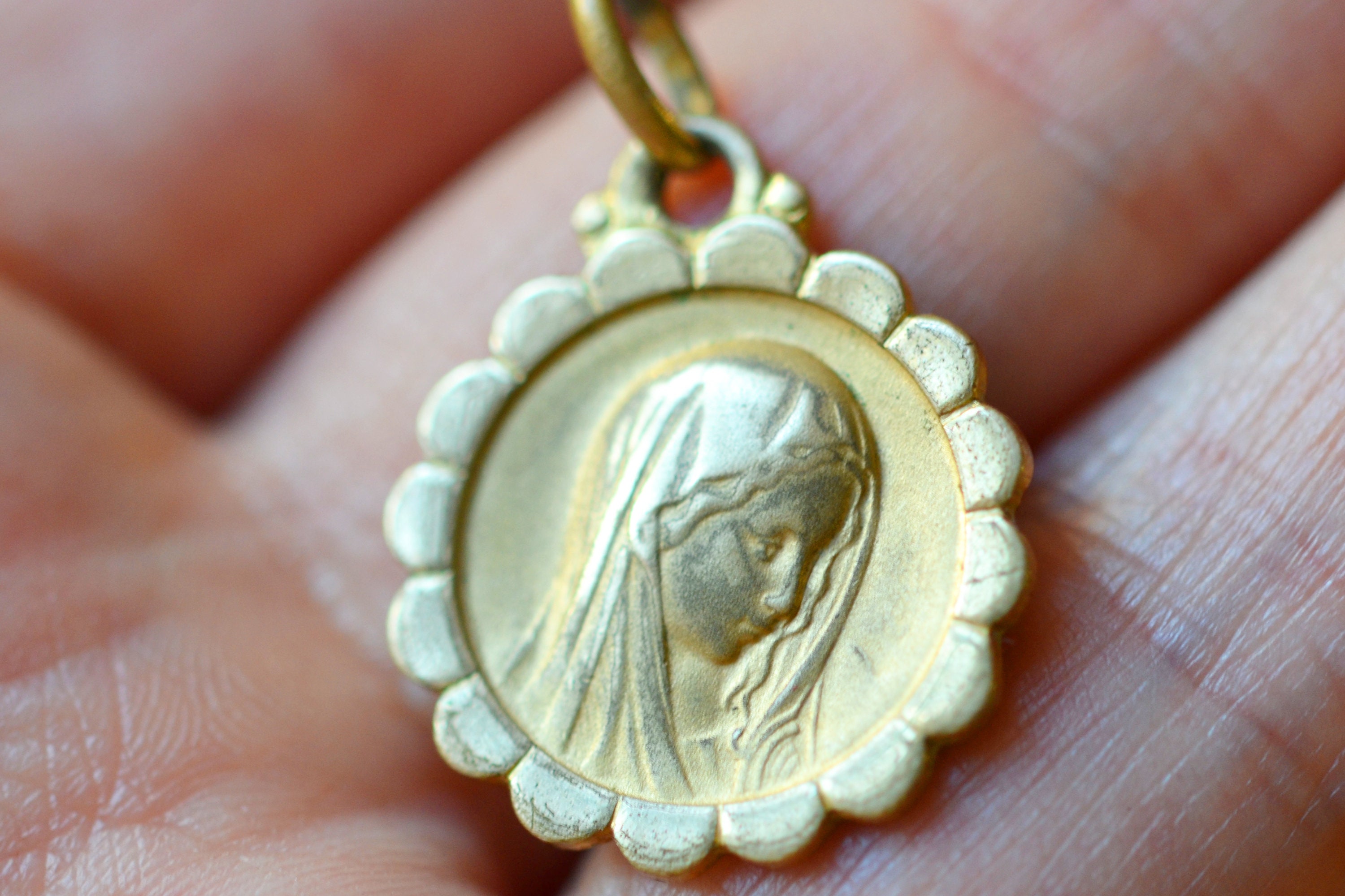 Pendentif Vierge Marie, Plaqué Or, Sainte France Vintage, Antique Médaille Catholique, Souvenir Fran