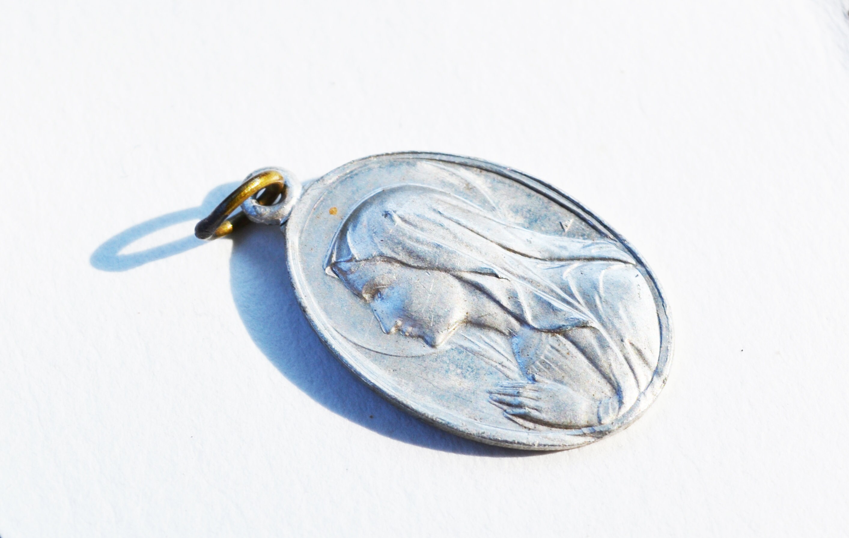 Vierge Marie, Médaille Religieuse, Aluminium, Vintage, Antique Religieux, France, Cadeau Communion