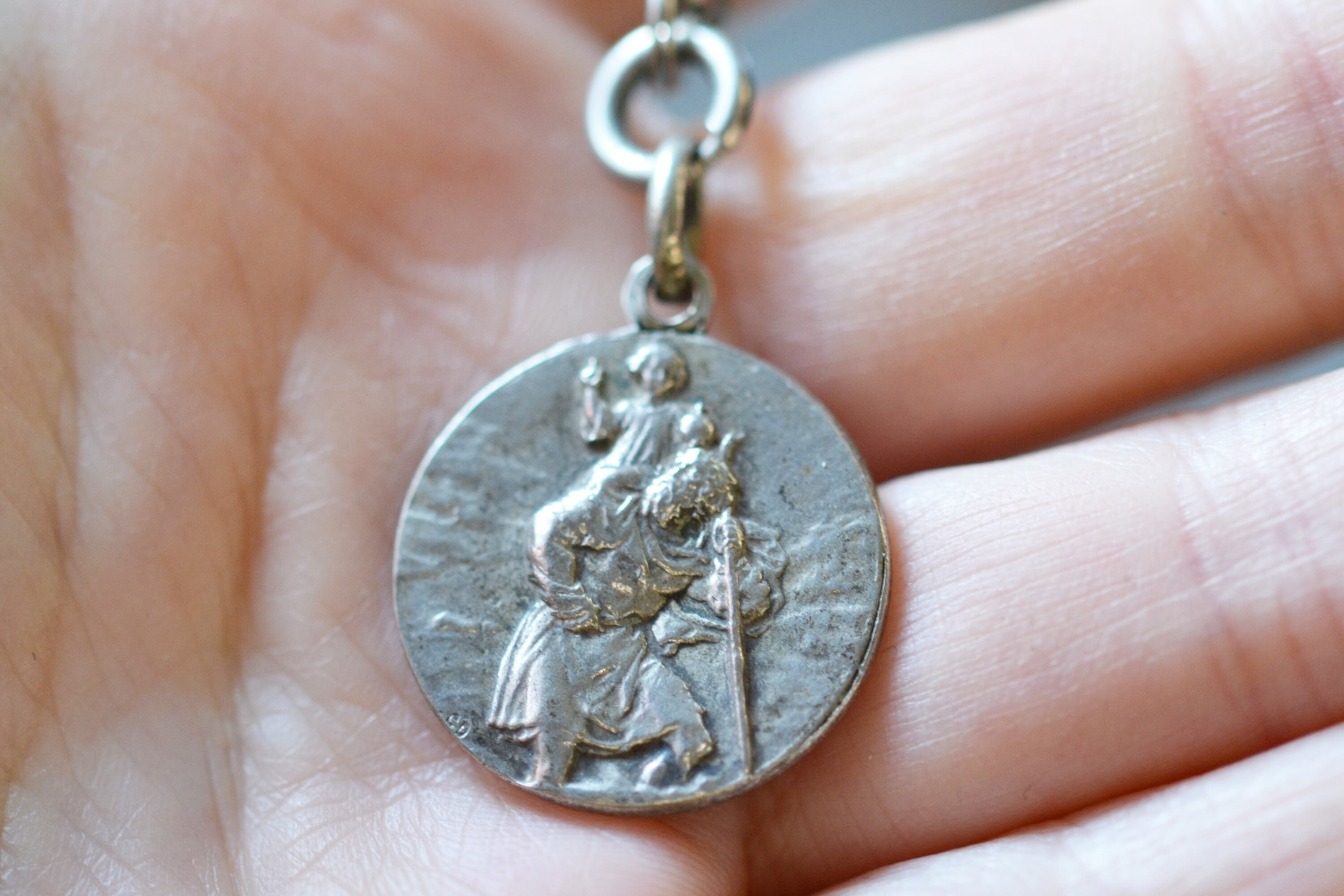 Médaille, Médaillon, Antique, Jésus Notre Dame, Notre Dame de Pontmain, Saint-Christophe, France.