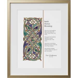 Nouvelle maison personnalisée | Art celtique | Cadeau irlandais de pendaison de crémaillère | Décoration d&#39;intérieur | Impression d&#39;art encadrée | Cadeaux irlandais | Nom de famille | Date de création