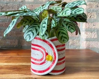 Rope Planter Wrap, for 4.5" Pot | Small Red Houseplant Pot Cover | Clothesline Pot Wrap | Unique Indoor Planter | Handmade in USA
