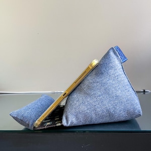 Handmade Tablet Pillow Stand | Blue Luxury Fabric Tech Holder