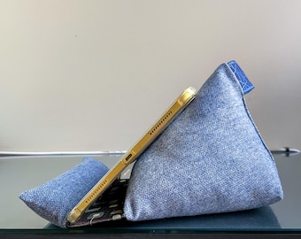 Handmade Tablet Pillow Stand | Blue Luxury Fabric Tech Holder