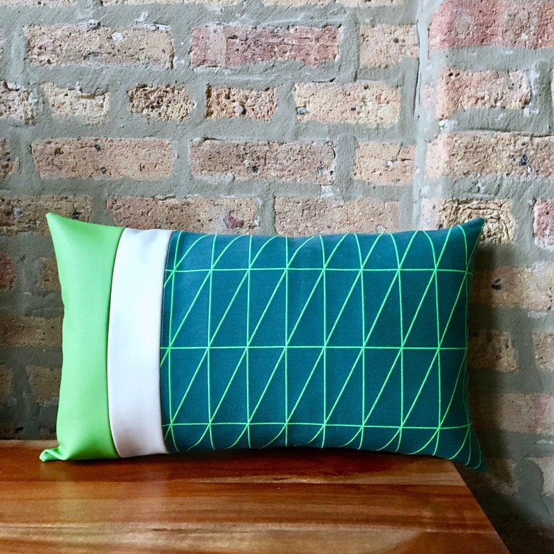 Colorblocked Outdoor Lumbar Pillow Covers 12x20 Green Blue Etsy