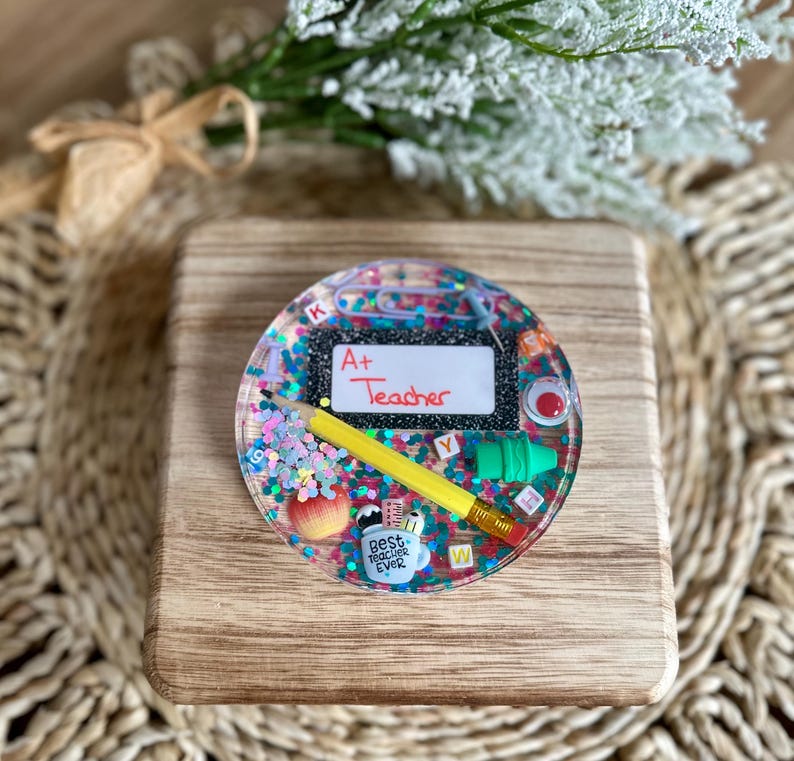 Epoxy Resin Teacher Appreciation Coaster: Handmade Desk Decor - Etsy
