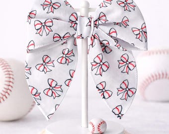 Baseball Bow: Sports Hair Bow with Alligator Clip