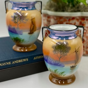 SET OF TWO Vintage Noritake Lusterware Vases | Japanese Lusterware Vases | Asian Japanese Vase Decor | Handpainted Porcelain Ceramic Vases