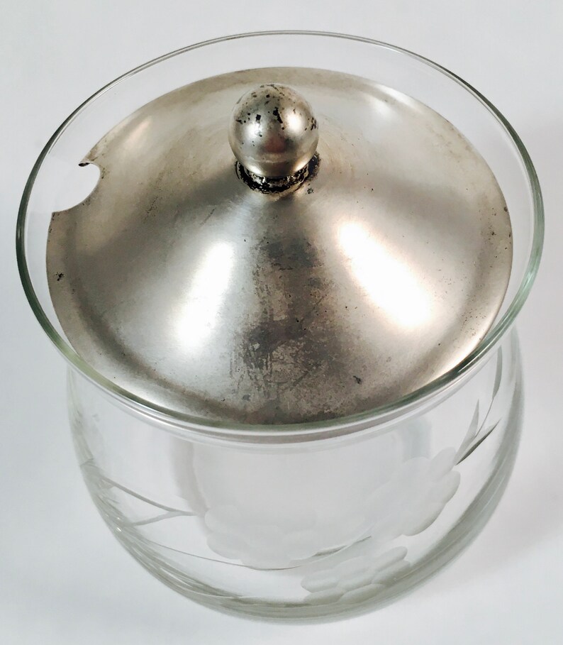 Vintage Etched Glass Jar With Sterling Silver Lid Frank Etsy