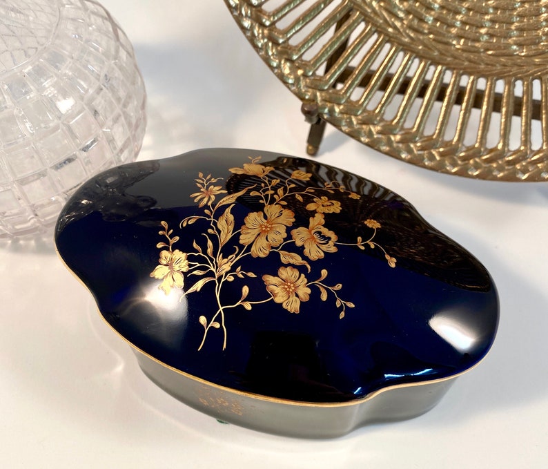 Vintage Limoges Porcelain Music Box Deep Cobalt Blue Etsy
