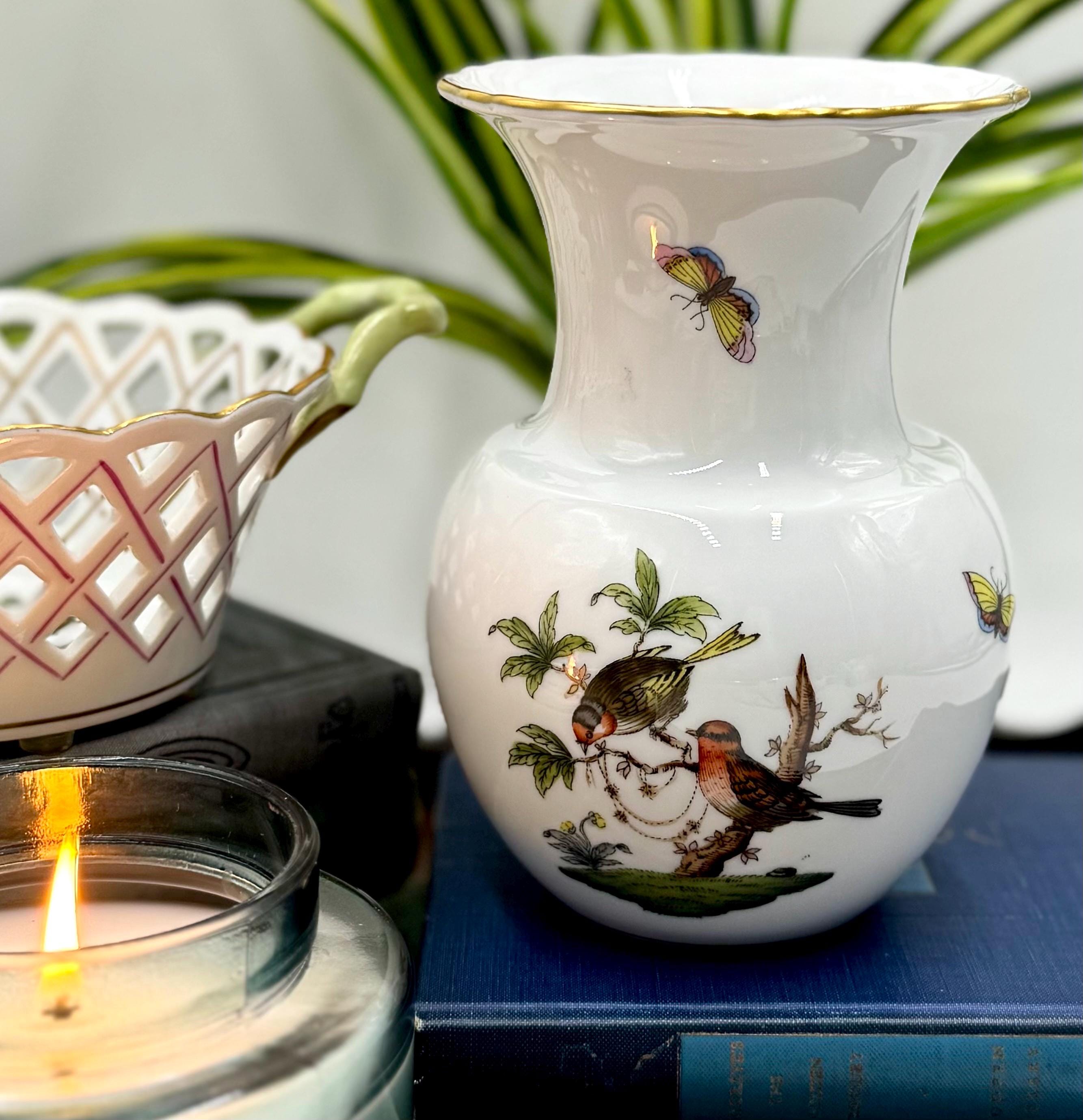 Lovely Collectible Herend Vase and Woven Basket | Rothschild Bird