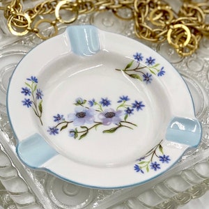 Vintage Shelley “Blue Rock” Ashtray | Fine Bone China Ashtray | Blue Flower Design | Lady’s Ashtray | Trinket Ring Dish | Made in England