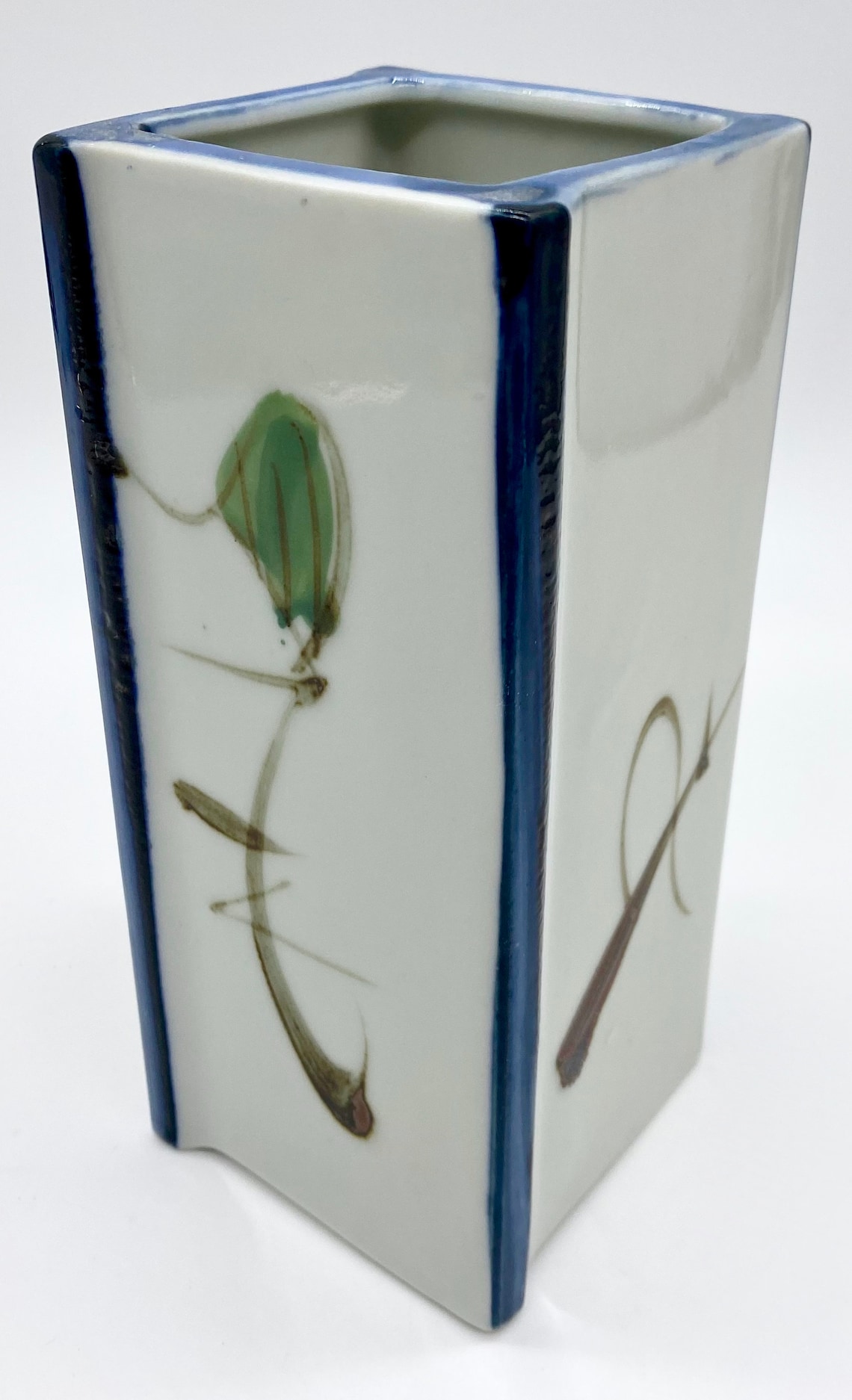 Vintage Japanese Ceramic Porcelain Vase Tall Square Vase Etsy