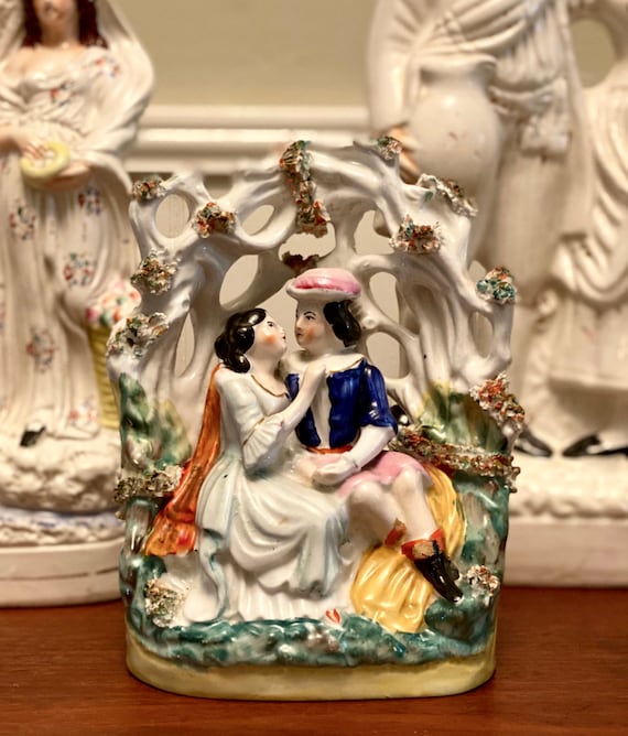 Man and Woman Staffordshire Pottery Dancing Couple Antique