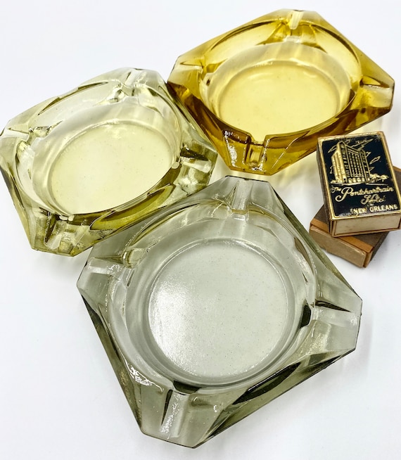 1 Vintage Square Glass Ashtray Gold Clear Choose Color Collectibles
