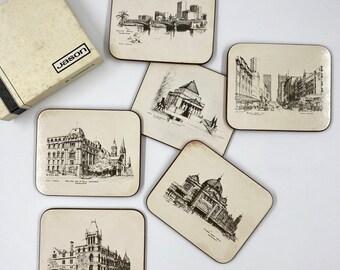 Vintage Australia Coasters | Scenes of Melbourne | Black and White Images of Melbourne Landmarks | Barware Coasters | Coasters by Jason