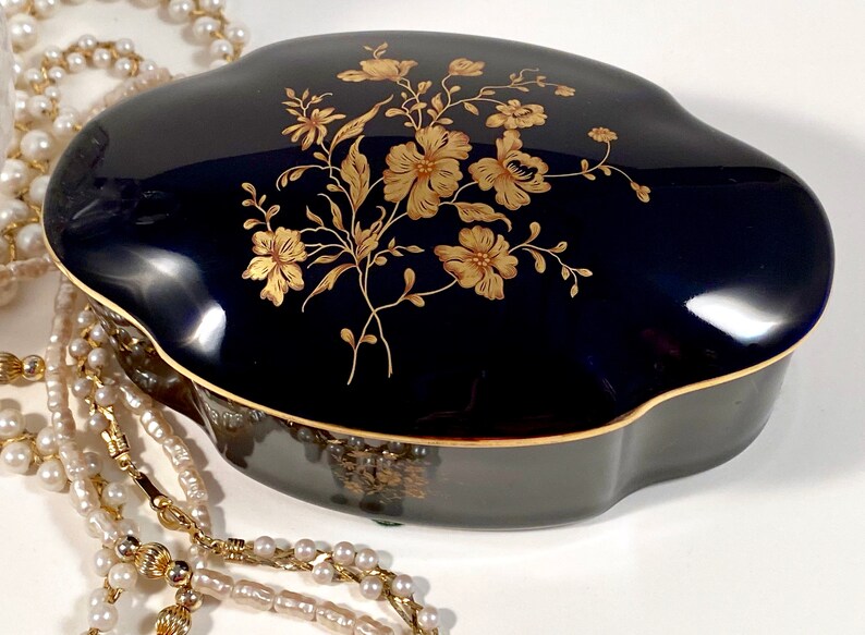 Vintage Limoges Porcelain Music Box Deep Cobalt Blue Etsy