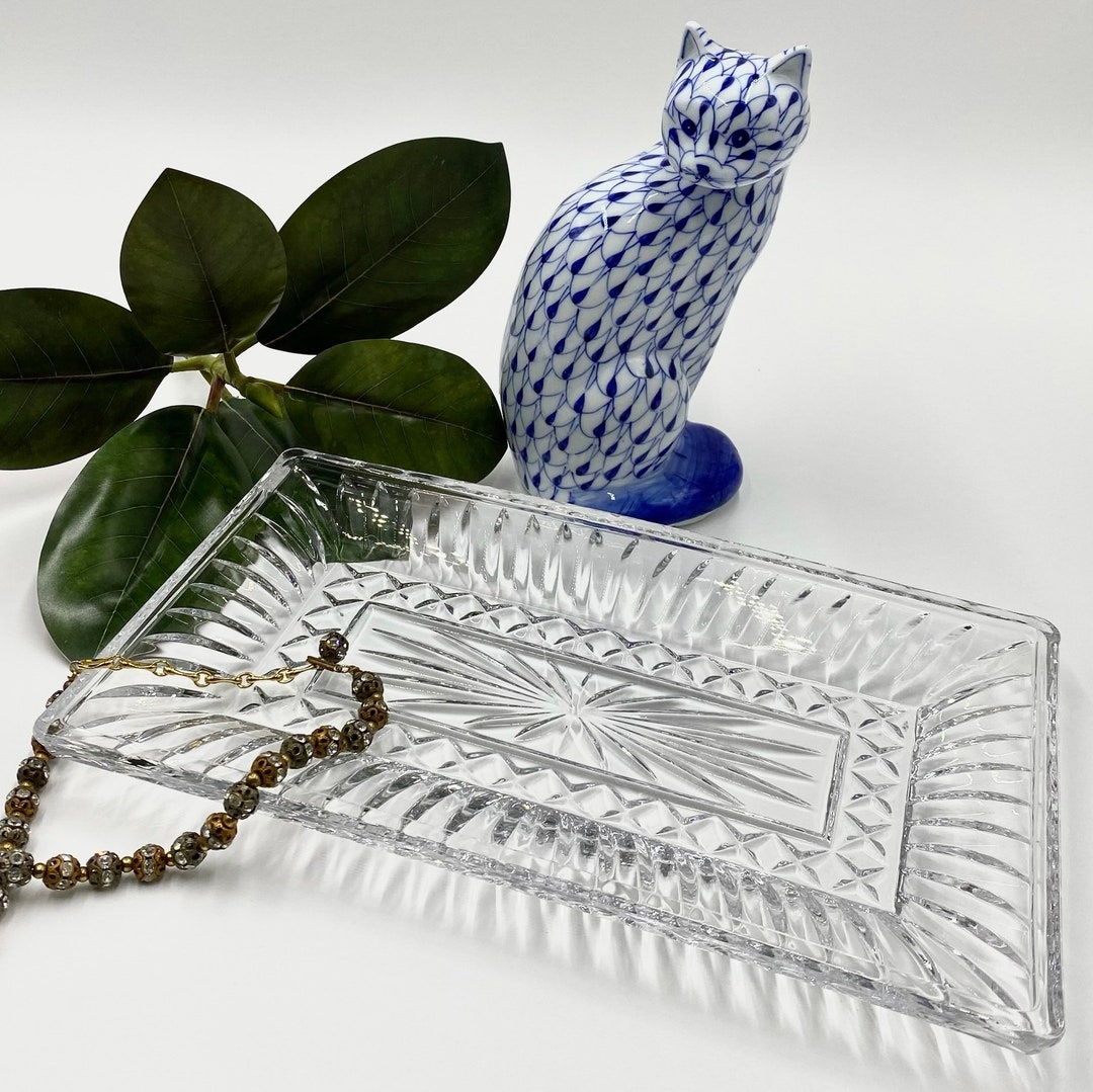 Vintage Pressed Glass Vanity Tray Perfume Tray Jewelry Tray Clear Glass